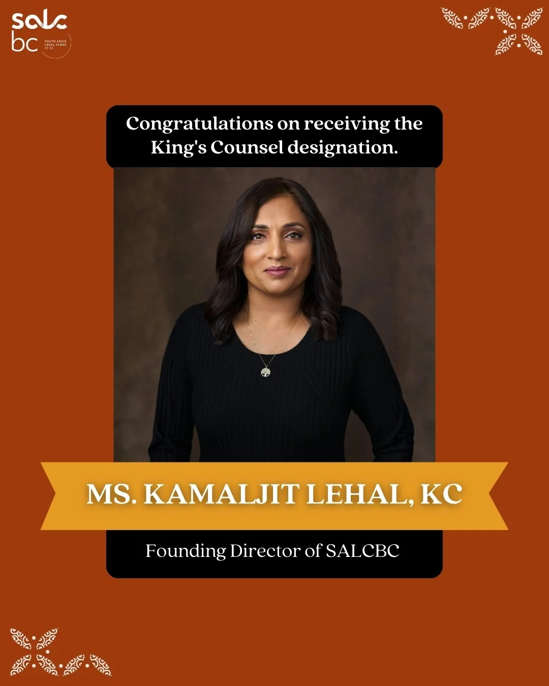 SALCBC Congratulates Founding Director Kamaljit Lehal on receiving the King’s Counsel (KC) designation