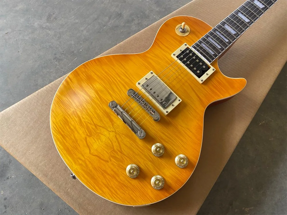 Nitro finish Honey Burst Electric Guitar  w Stainless Steel frets w ball ends, 5A Plus Flame maple top, Nashville Bridge, Bone nut