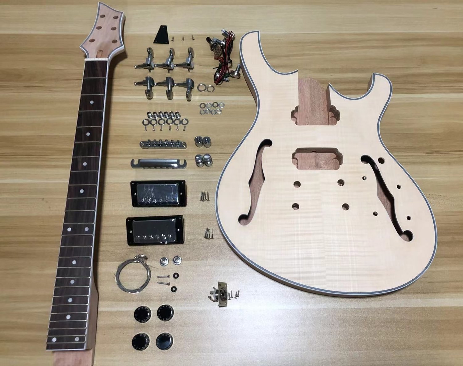 Electric Guitar Kit, Semi-Hollow Flame Maple Top Guitar Builder Kit, PRS  Style — Bad Cat Instruments