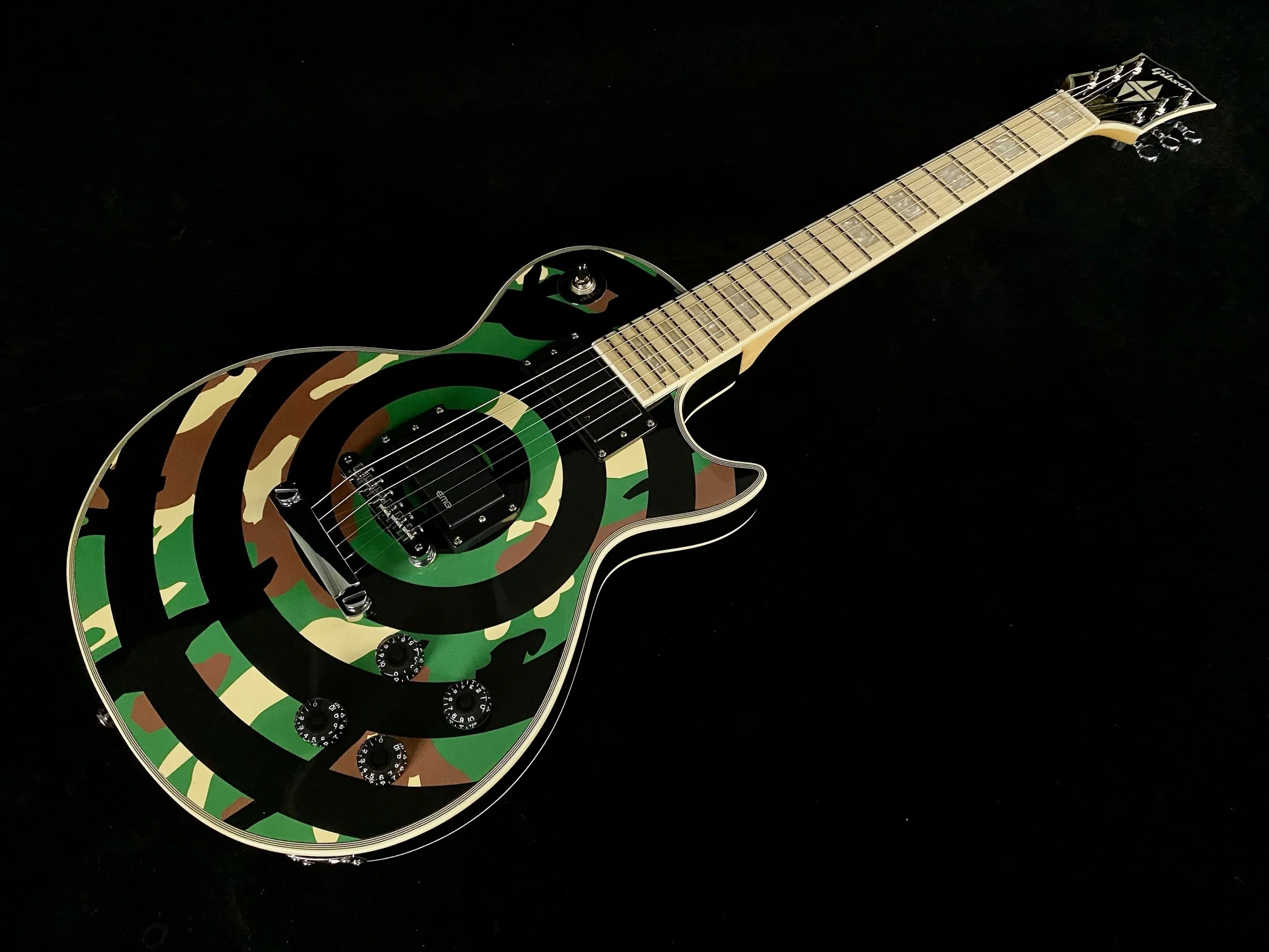 New Camo Zakk Wylde Bullseye Electric Guitar w Stainless Steel Frets, Active pickups and Bone nut