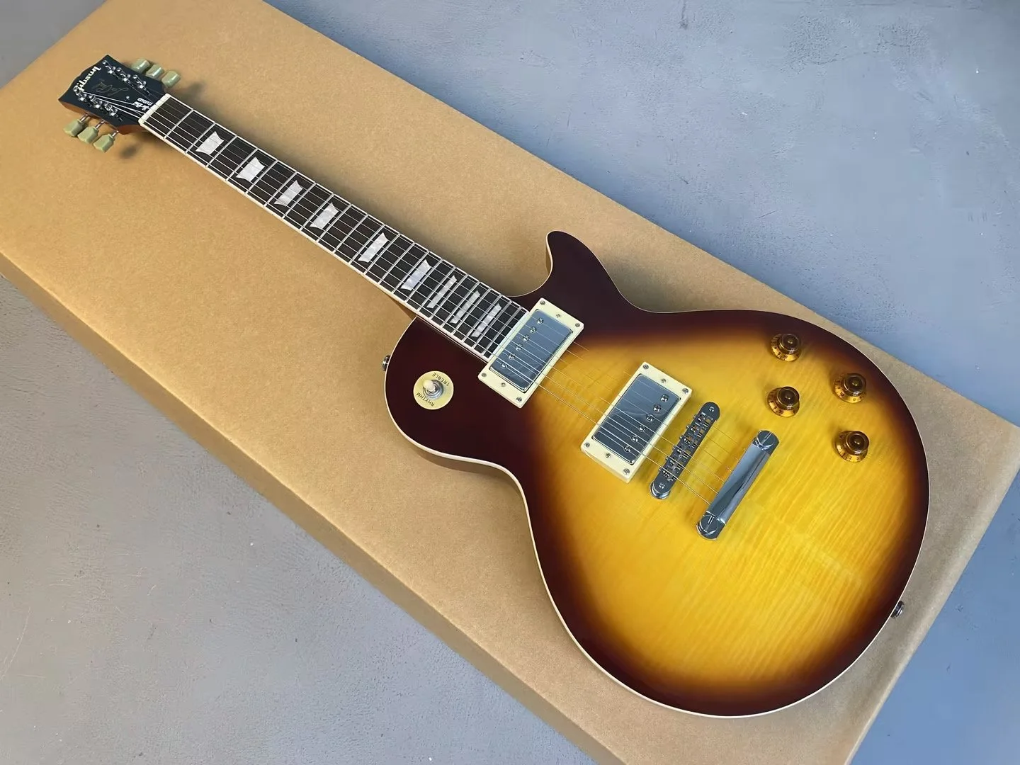 New Standard Ice Tea Burst Guitar w Flame maple top, Nashville TOM bridge, Bone Nut