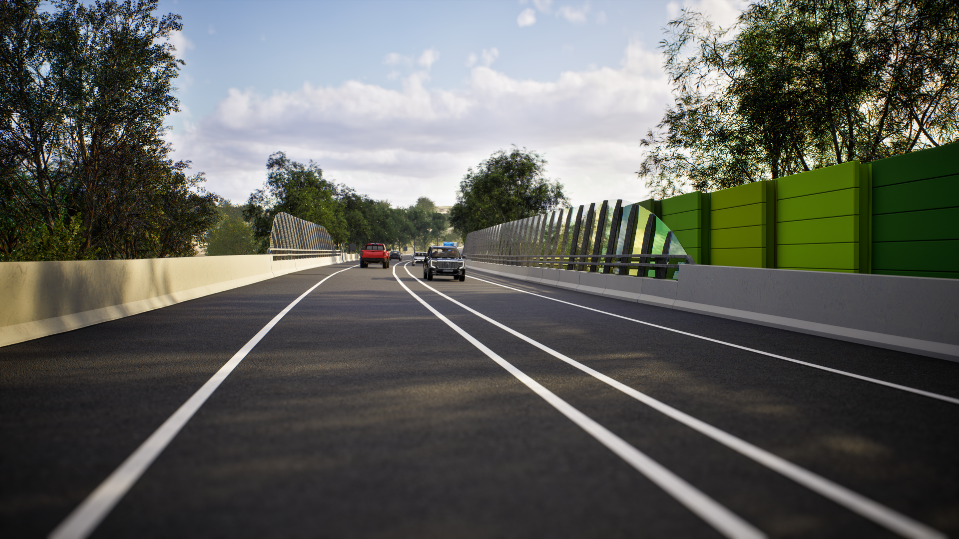 Renders of the new Singleton Bypass including Artwork co-designed in a Connecting with Country process
