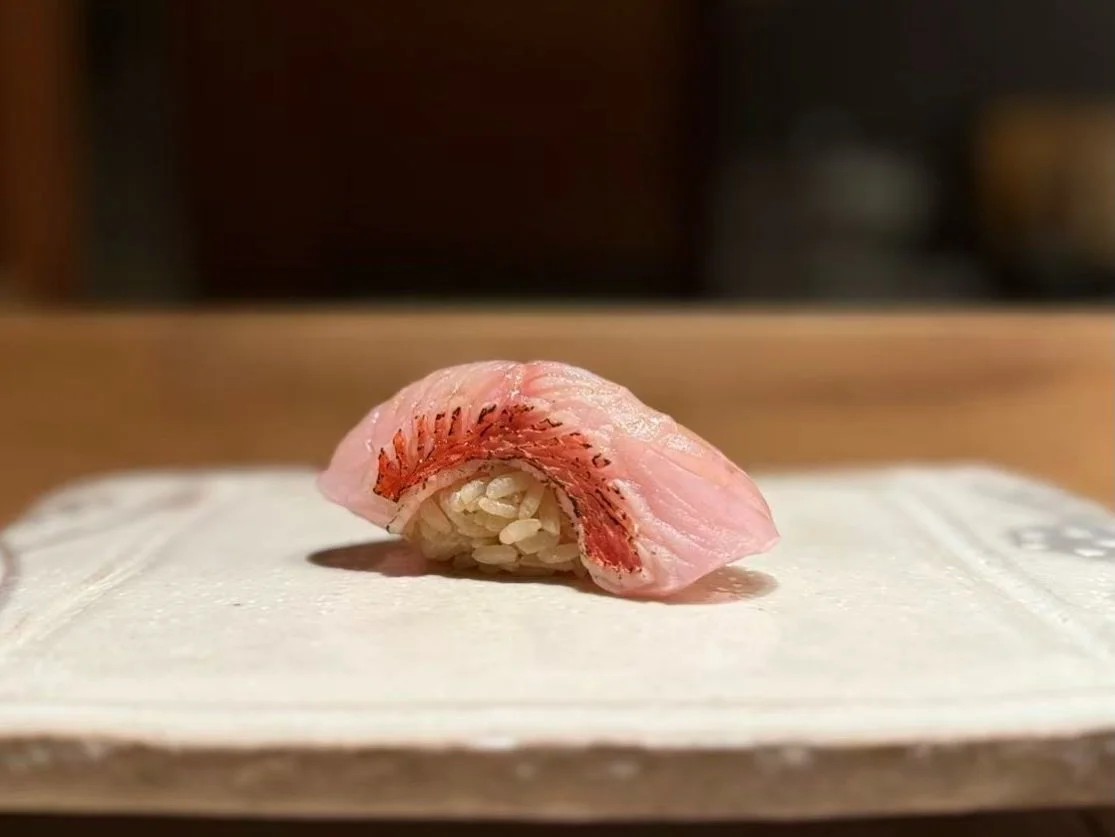 Golden Eye Snapper (Kinmedai / 金目鯛), sourced from Toyosu Fish Market (豊洲市場).

We are truly thankful to Sakaisu and Sushi Kinsen for helping us bring in such top-grade ingredients, and for sharing with us so generously. Even at $95, we still choose to