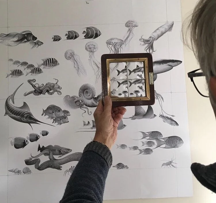 using an antique Repeating Glass to visualise pattern repeats