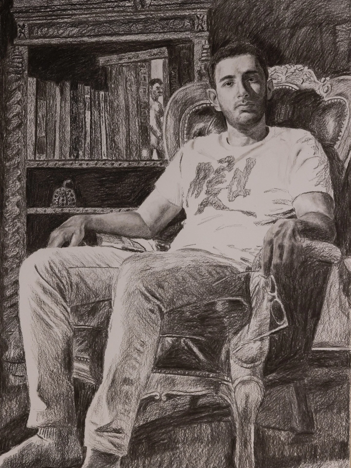 &ldquo;Test Model&rdquo;. Testing studio lighting aiming for a perfect Rembrantian Triangle. Charcoal on paper. #charcoal #charcoaldrawing #portraitdrawing