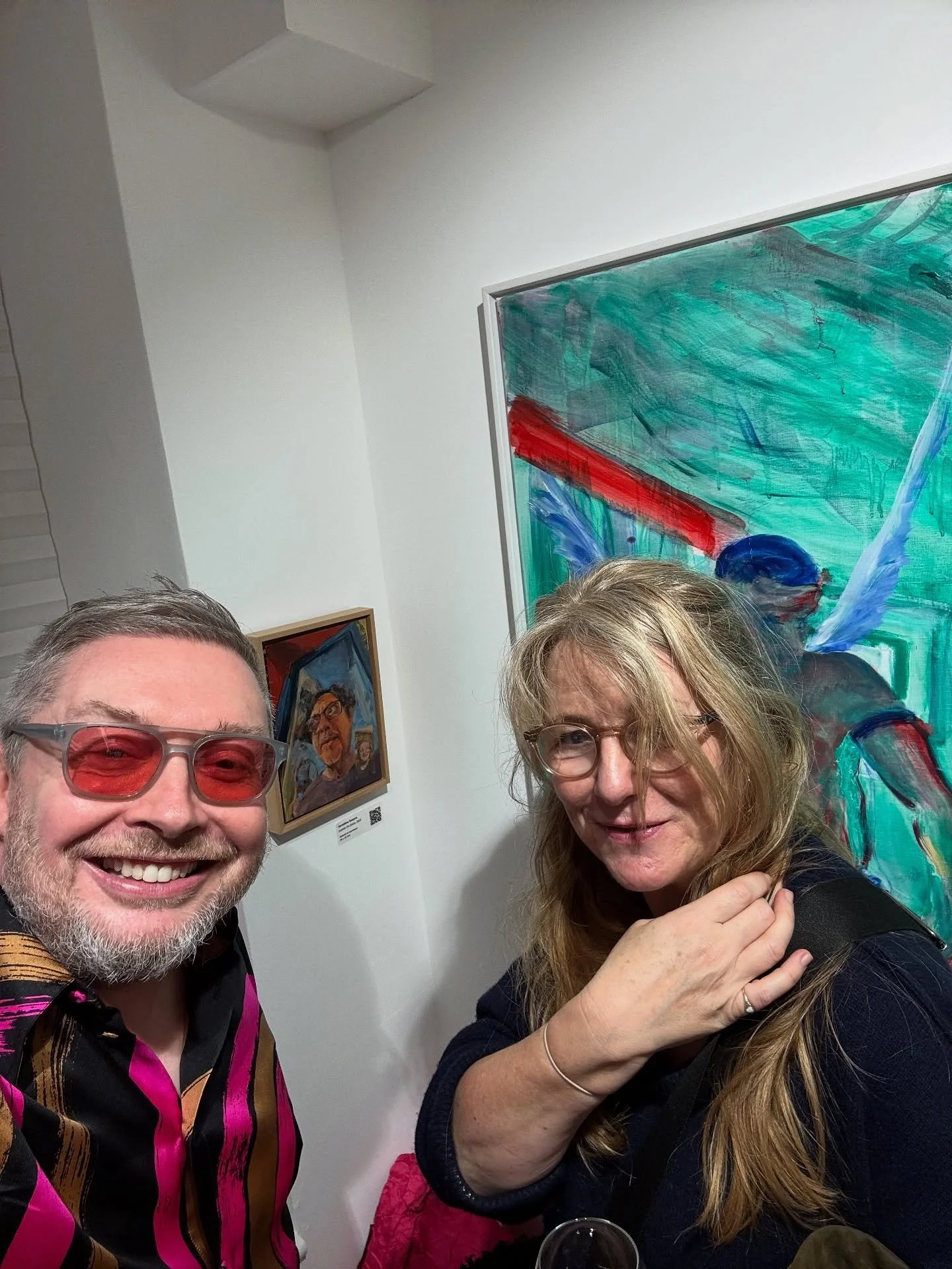 Lovely evening at the opening of the Soho Open &hellip; it was heaving! Great to bump into geraldineswayne who&rsquo;s beautiful enamel on aluminium painting is next to mine. Also loved work by @conorquinn36 and @james_robert_morrison who both won a 