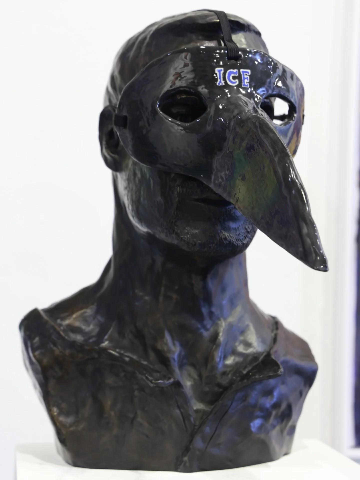 &ldquo;Law&rdquo; Enforcement (why do people enforcing the law need masks?) - ceramic mask on bronze bust #protest #sculpture