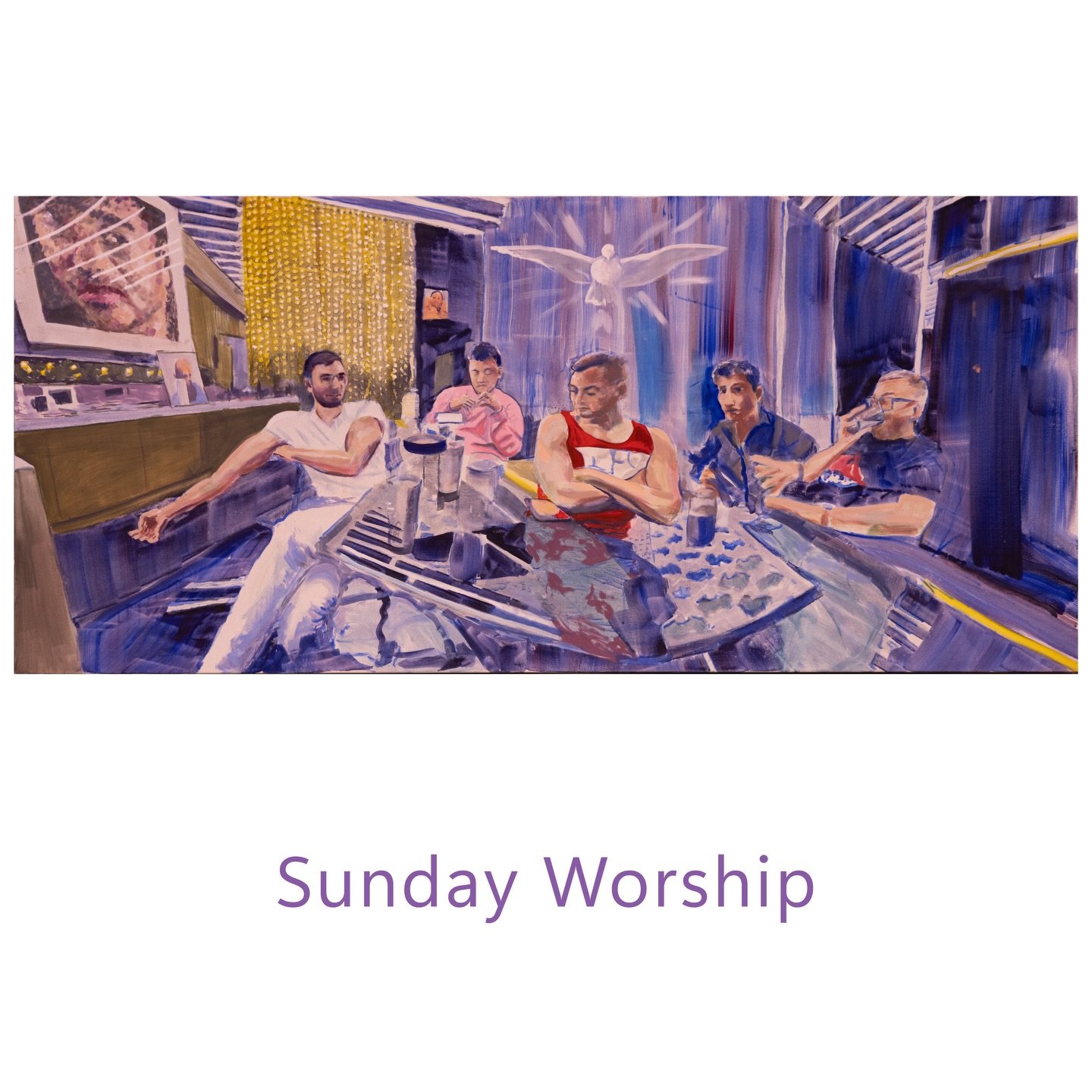 &ldquo;Sunday Worship&rdquo;. Oil on canvas, 90 x 200cm. Utilised masking fluid to create highlights. #oilpainting #worship #
