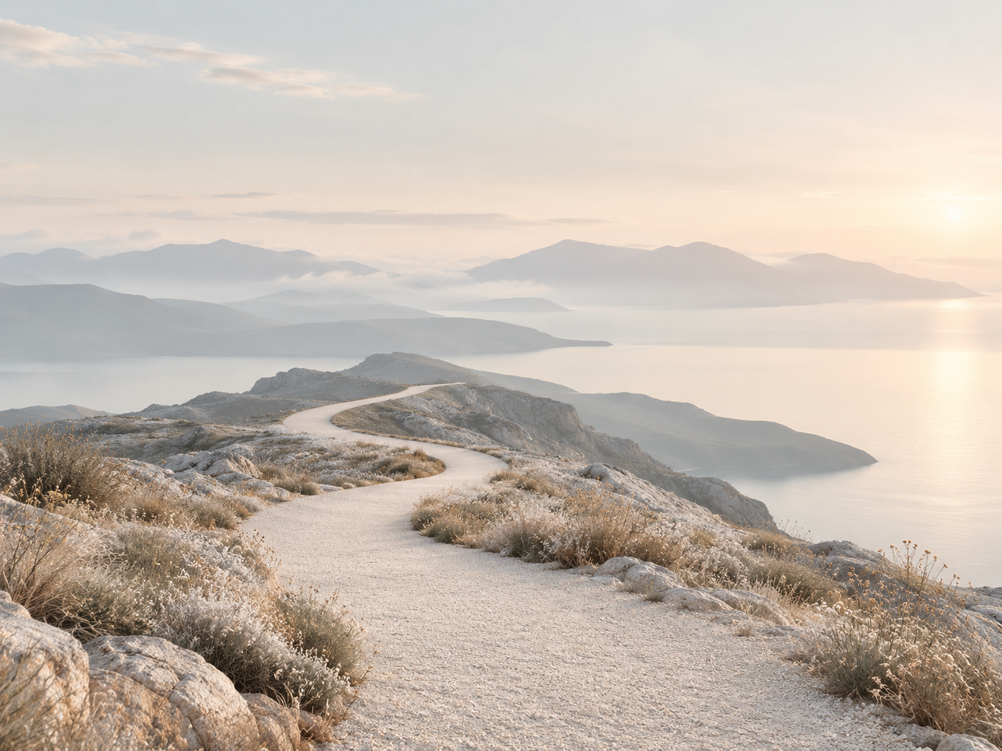 Winding path through a quiet landscape, symbolising life direction, personal growth and intentional change