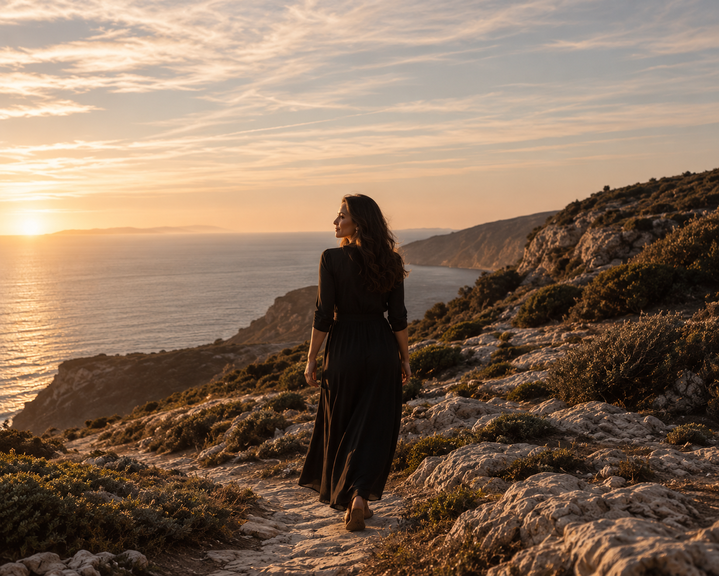 Woman walking along a coastal path representing life transition and personal change