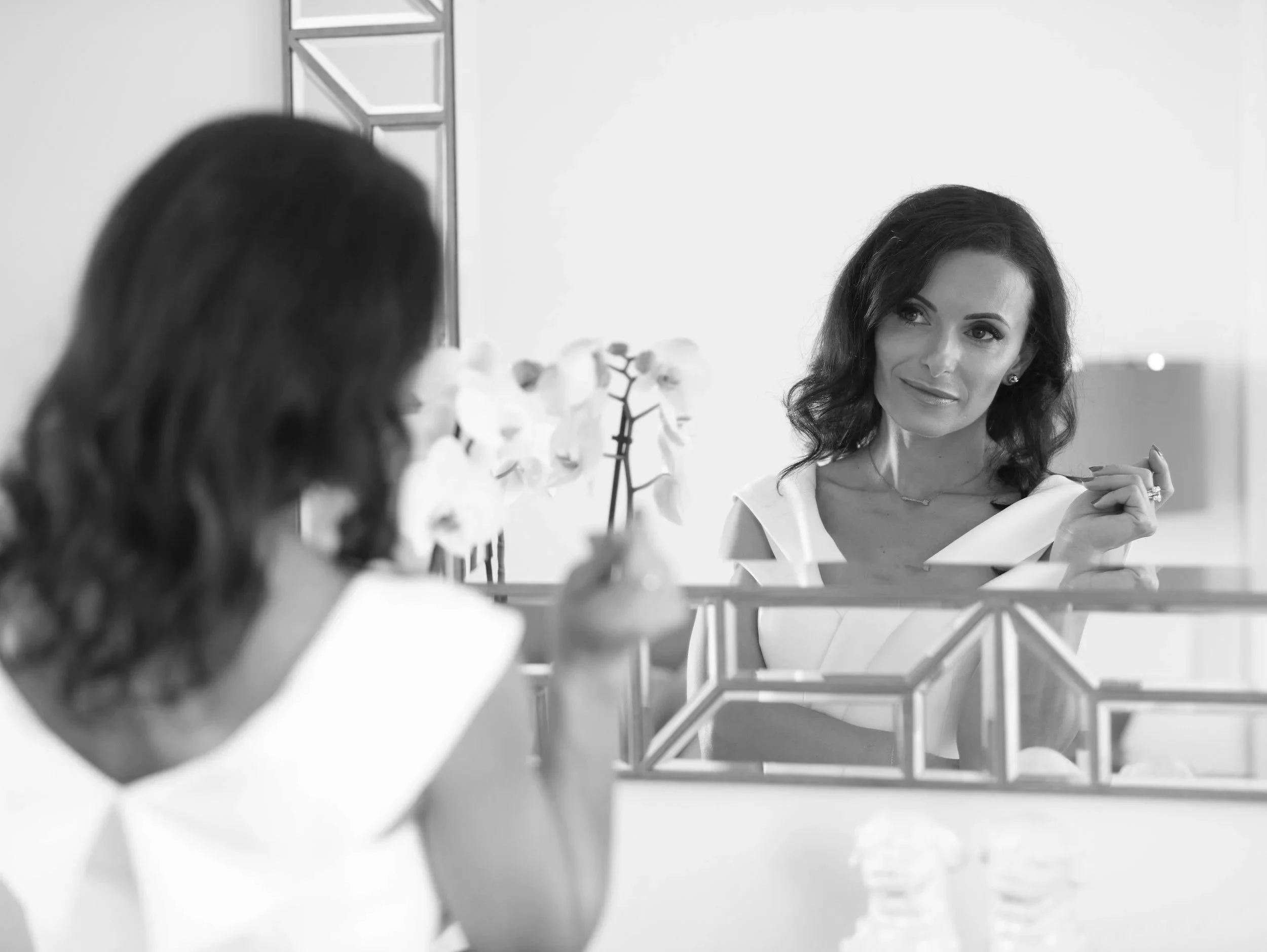 Diana Rogerson reflected in a mirror, representing self-reflection and authenticity