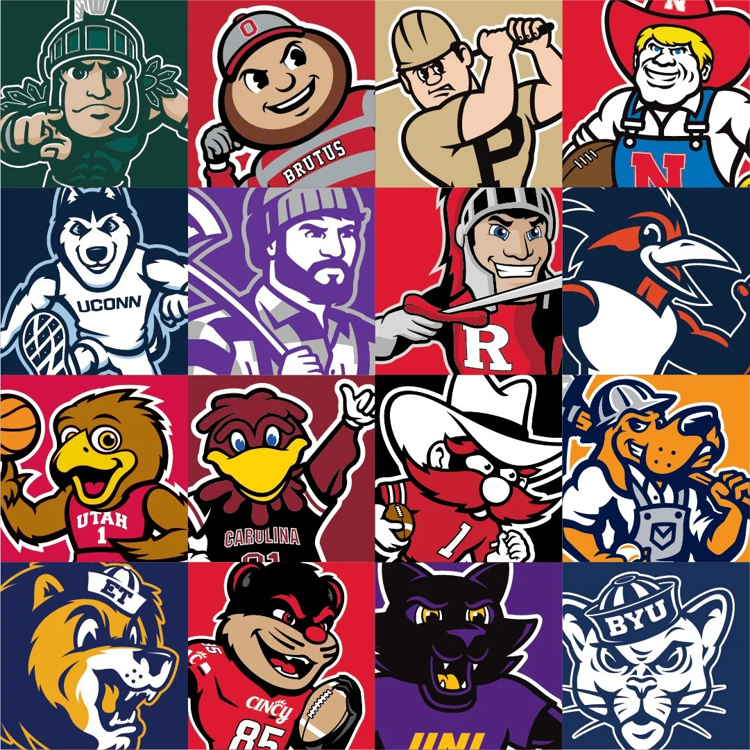 Mascots are more than marks. They are identities.

We have been incredibly fortunate to create mascots for programs and organizations that care deeply about who they are and how they are represented.

These characters live on uniforms, fields, courts