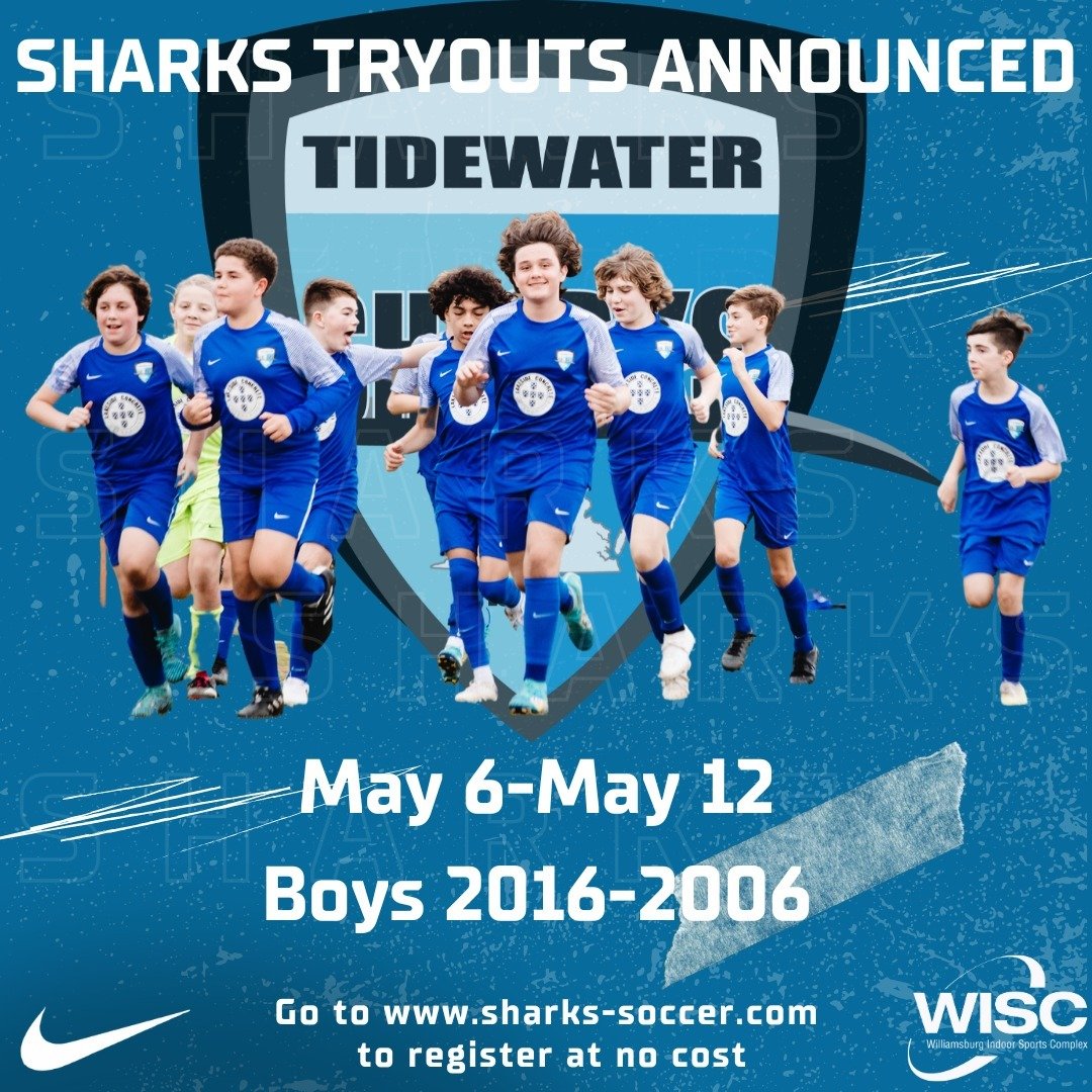 ARE YOU SHARK STRONG?🦈 ⚽ 

Tidewater Sharks Tryouts are officially announced... register for free NOW at sharks-soccer.com!
#sharkstrong #tidewatersharks #williamsburgva