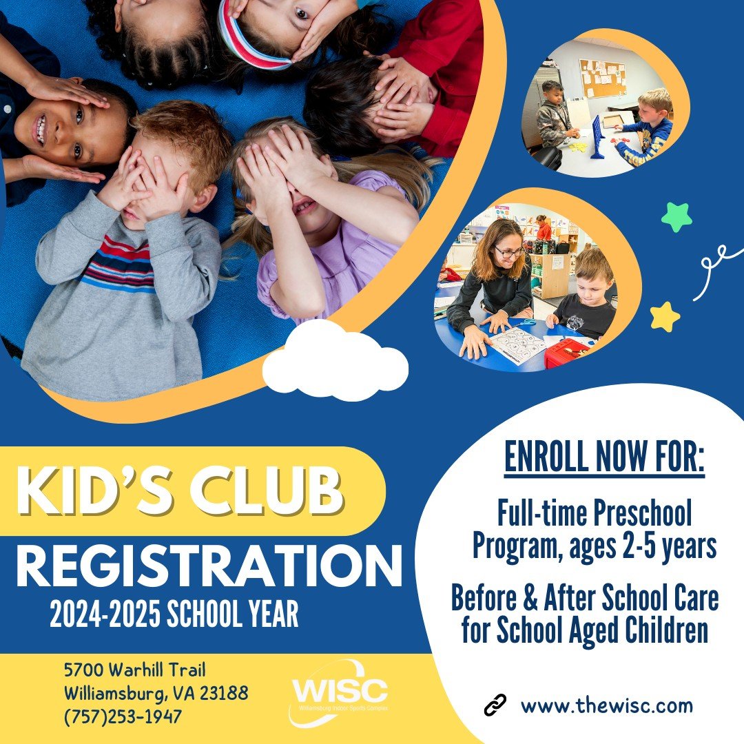 It's GO TIME, people!💙💛
2024-2025 School Year Registration for Kid's Club Preschool and Before &amp; After School Programs are now open!

Go to www.thewisc.com to register! You've got this!

#williamsburgva #kidsclub #afterschoolenrollment #prescho