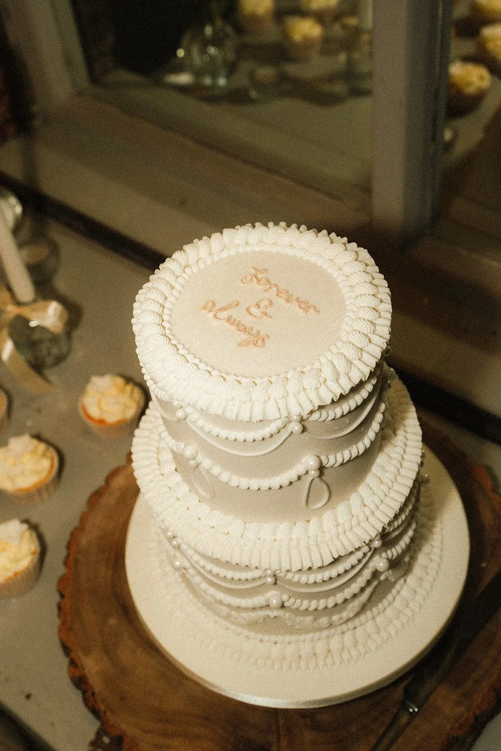 Wedding cake for Stephine & Aaron's wedding at Larkspur Lodge Cheshire