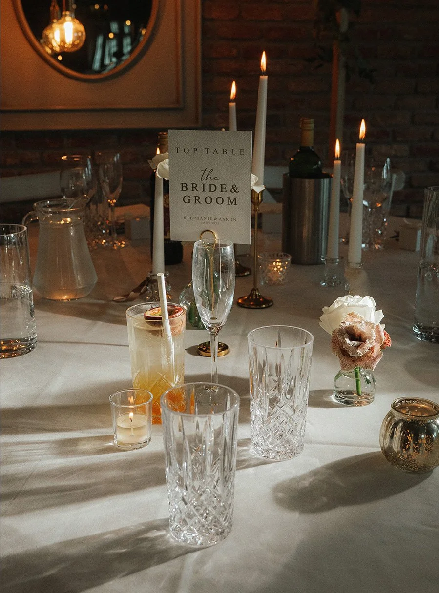 Table setting for Stephine & Aaron's wedding at Larkspur Lodge Cheshire