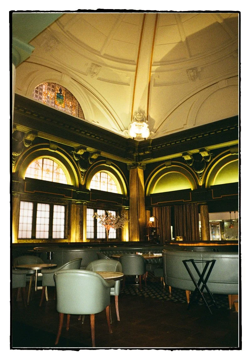 Reception room for for Lucy & Oliver's wedding black tie at Stock Hotel Manchester