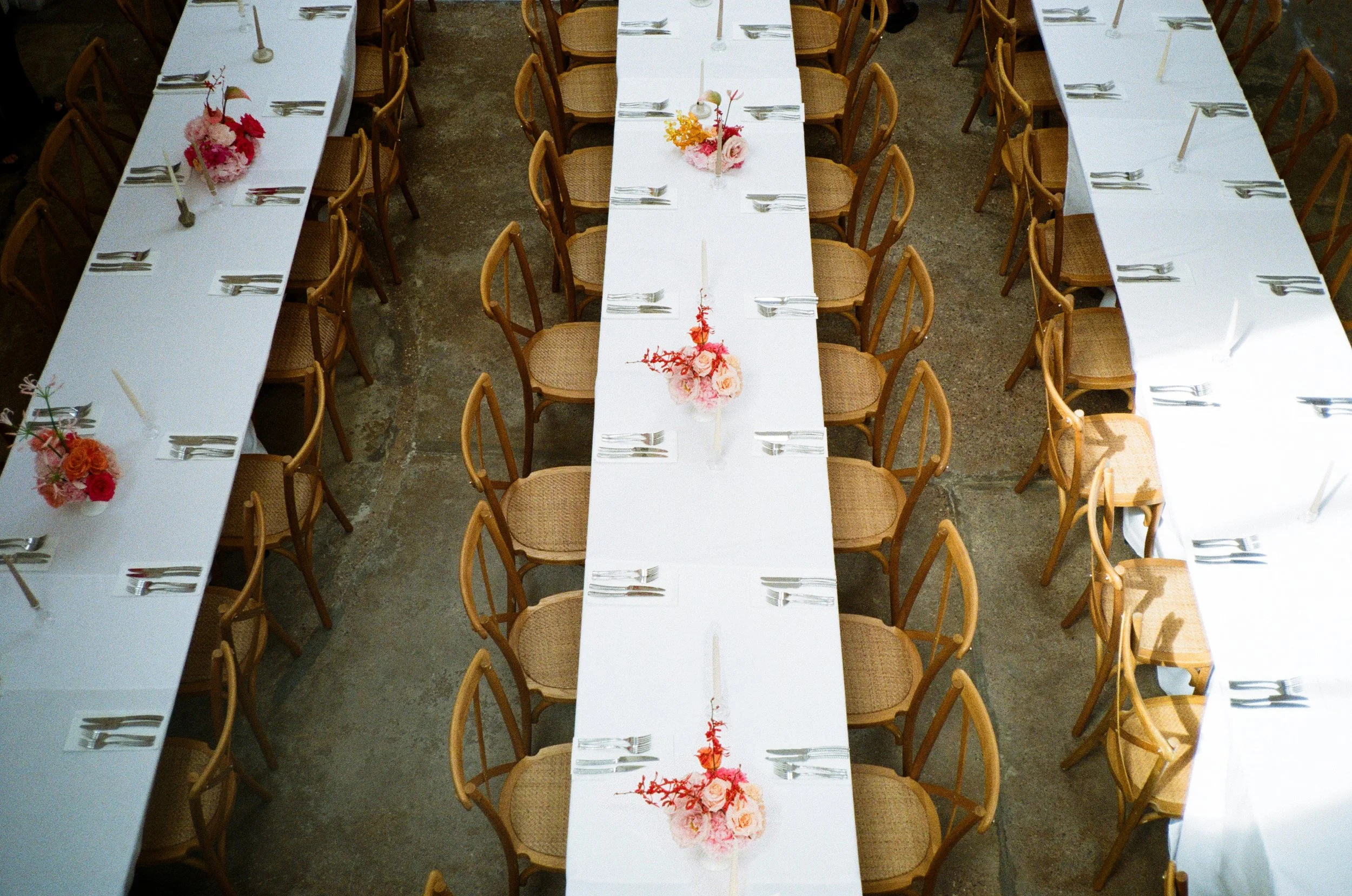 Reception table set up for Melissa & Jacob's wedding at Five Four Studios Manchester