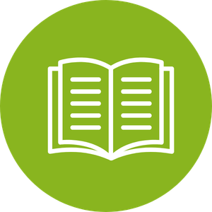 Icon of an open book enclosed in an green circle.