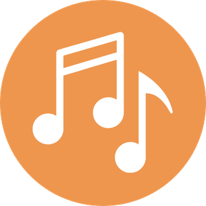 Icon of a musical notes enclosed in an orange circle.