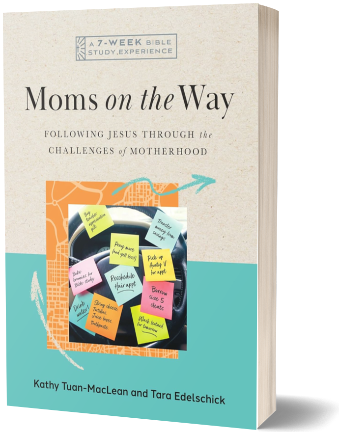 Book cover for "Moms on the Way" a 7-week Bible study experience by Tara Edelschick and Kathy Tuan-MacLean.