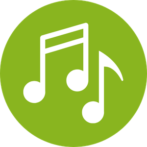 Icon of musical notes enclosed in an green circle.