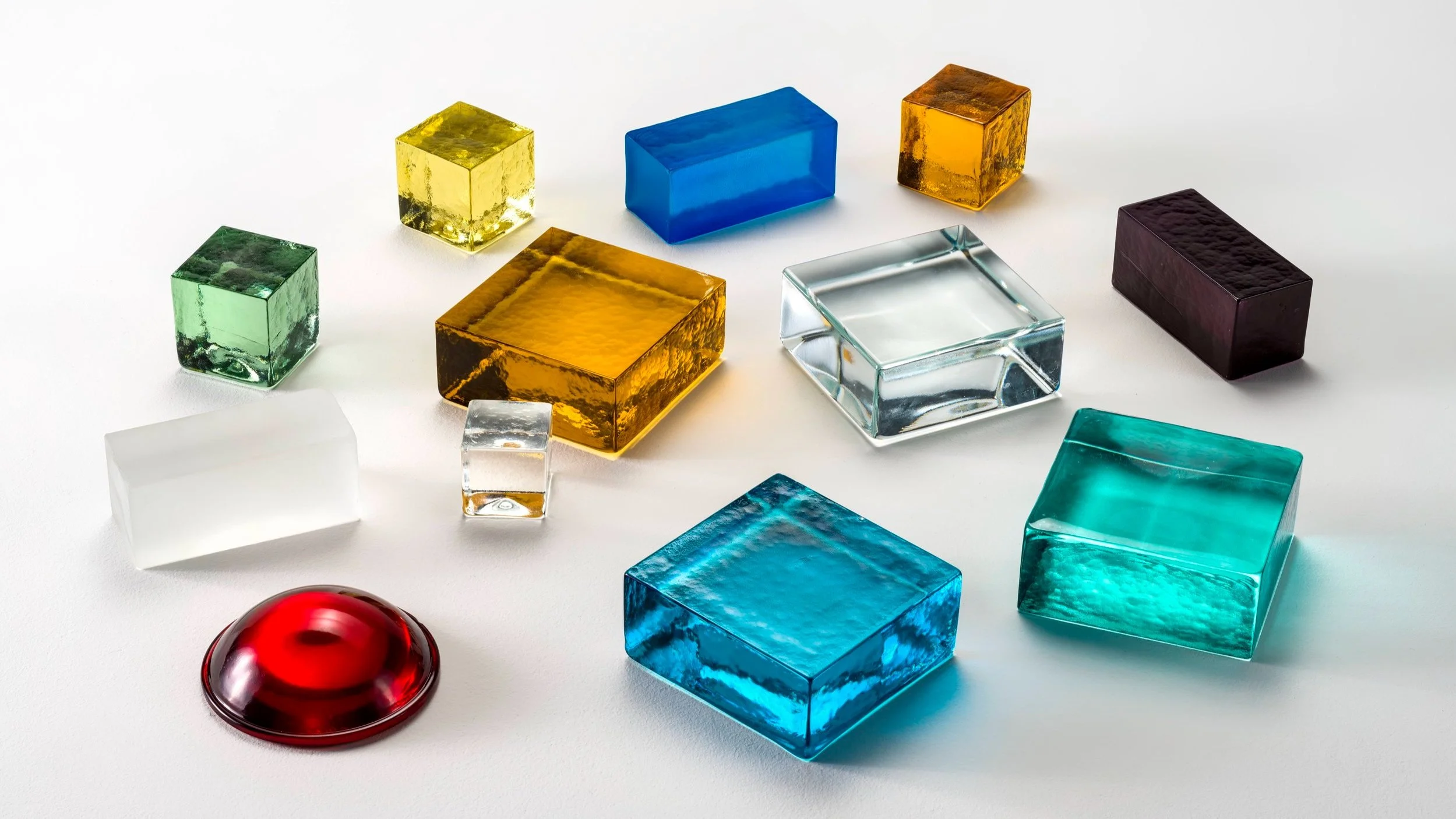 Cast Glass cubes with various sizes and colours