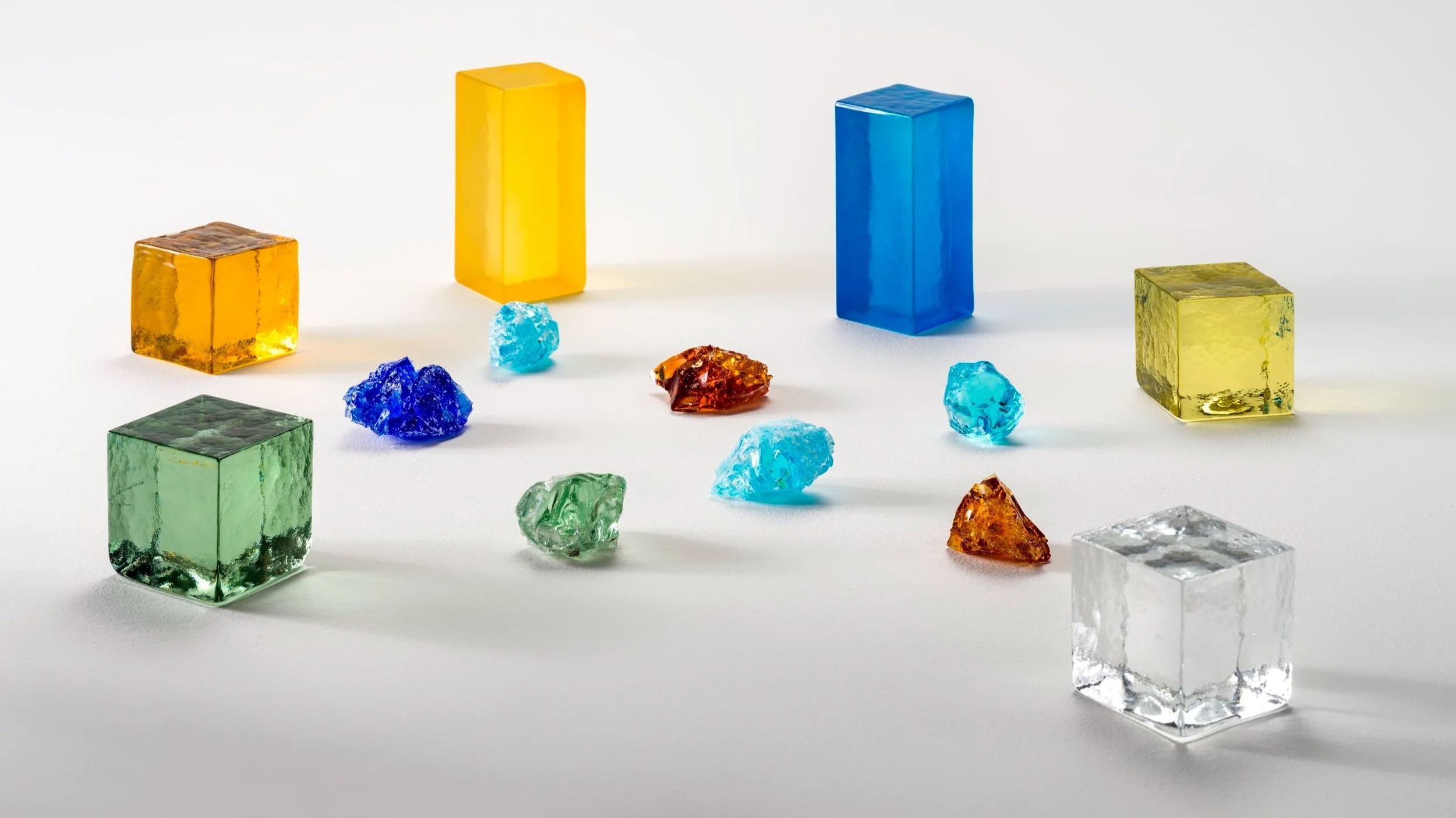 Cast Glass cubes with various sizes and colours