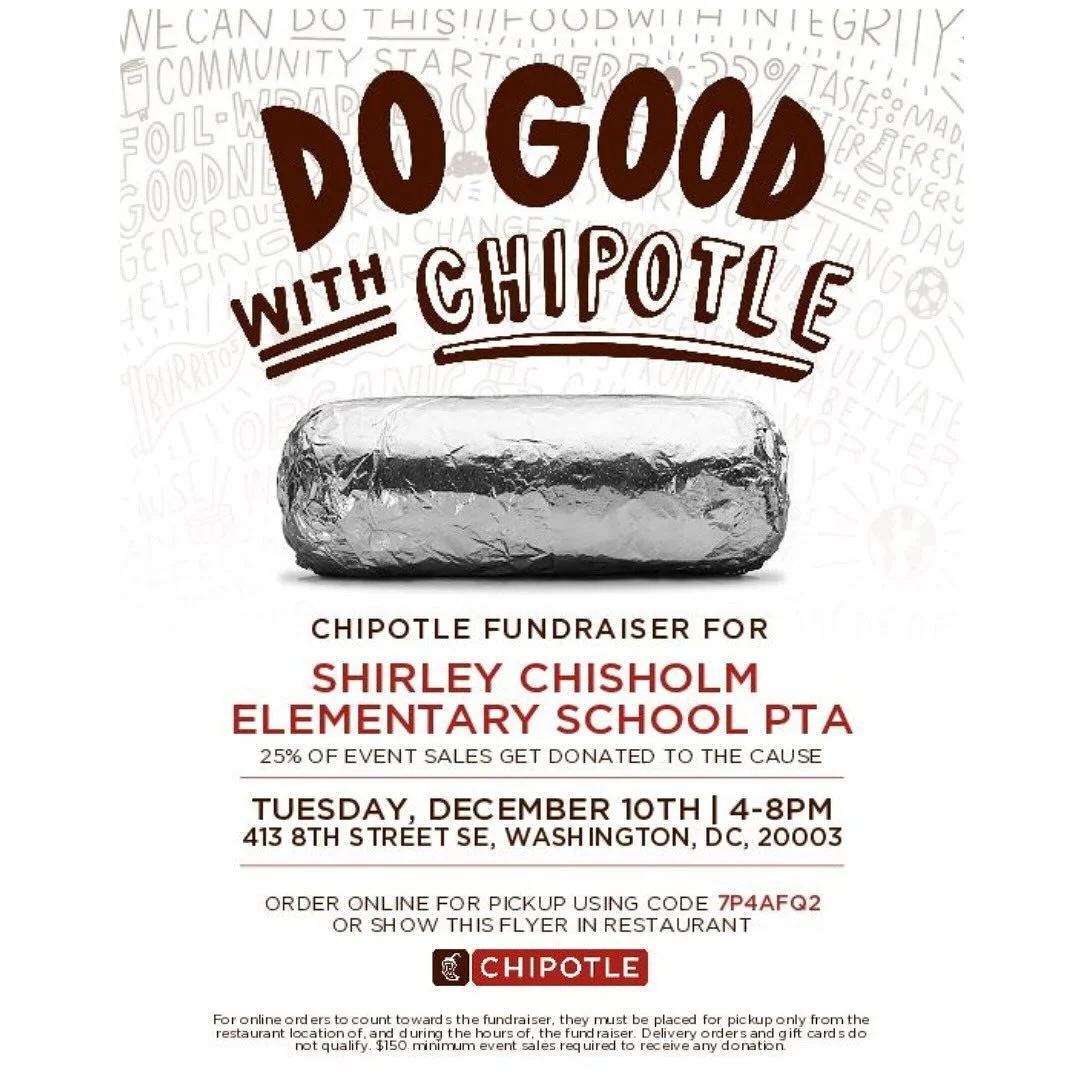 Do good with @chipotle! Join us for the next dining out fundraiser on Tuesday 12/10 from 4:00-8:00! 🌯