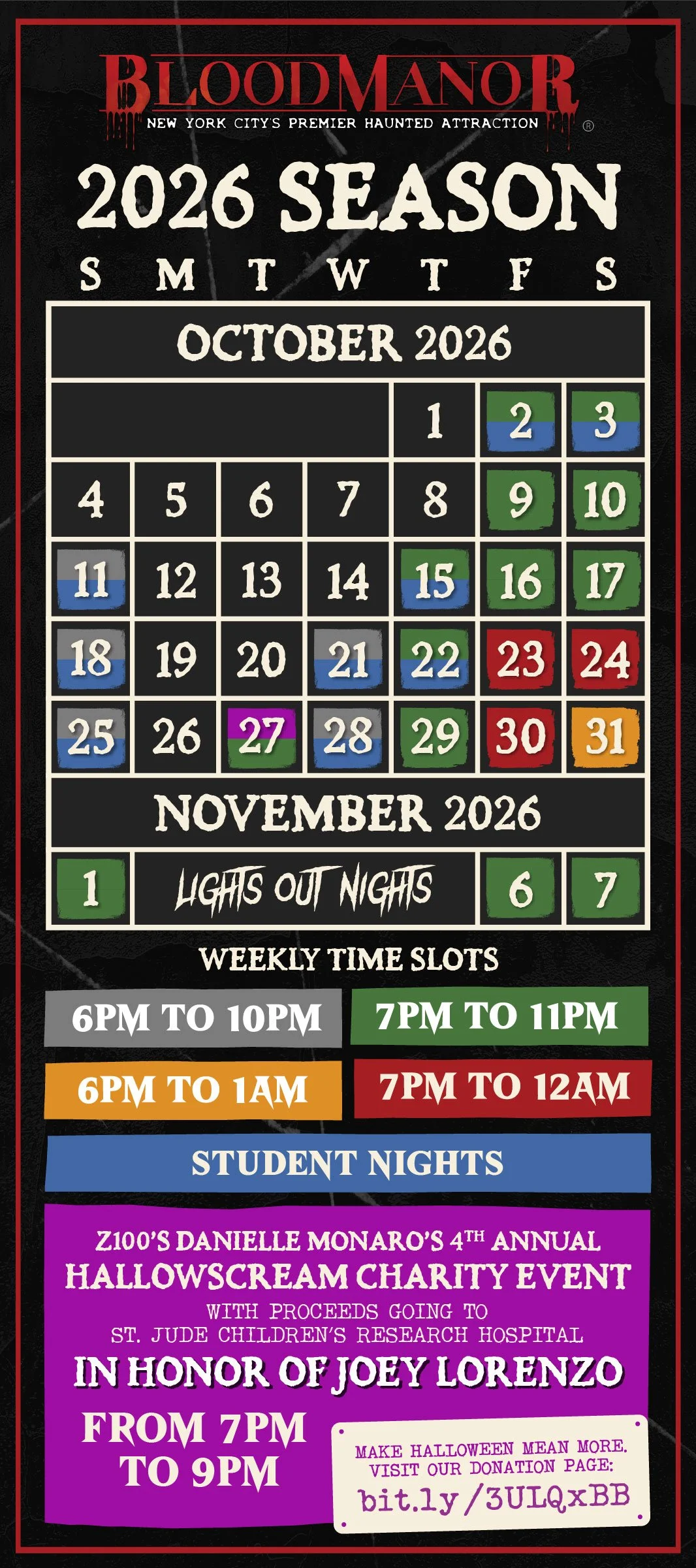 Blood Manor 2026 Season Calendar