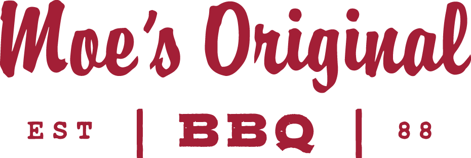 Text logo reading "Moe's Original" at the top, "EST" on the left, "BBQ" in the center, and "88" on the right, all in a burgundy color on a transparent background.