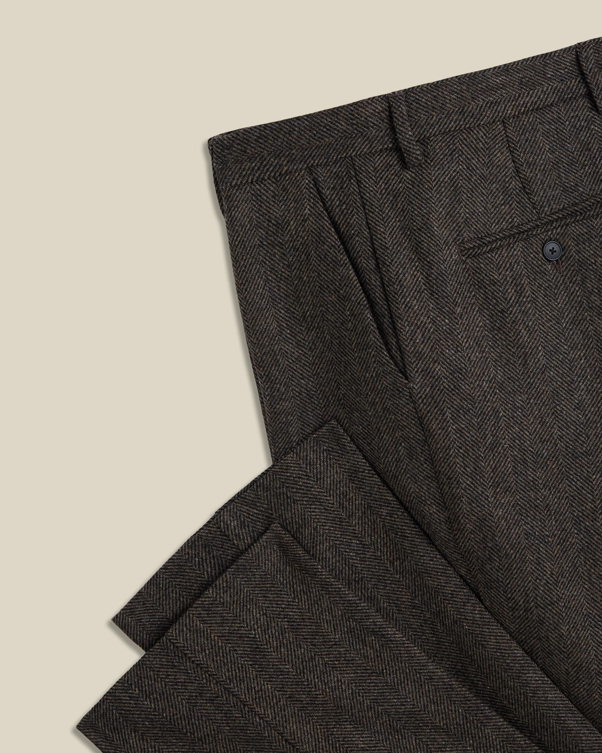 HERRINGBONE SINGLE PLEAT TROUSERS - BROWN 0004.jpg