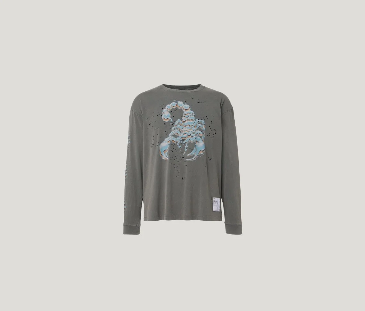 MothTech Long Tee in Faded Black Scorpion Sleeve Print