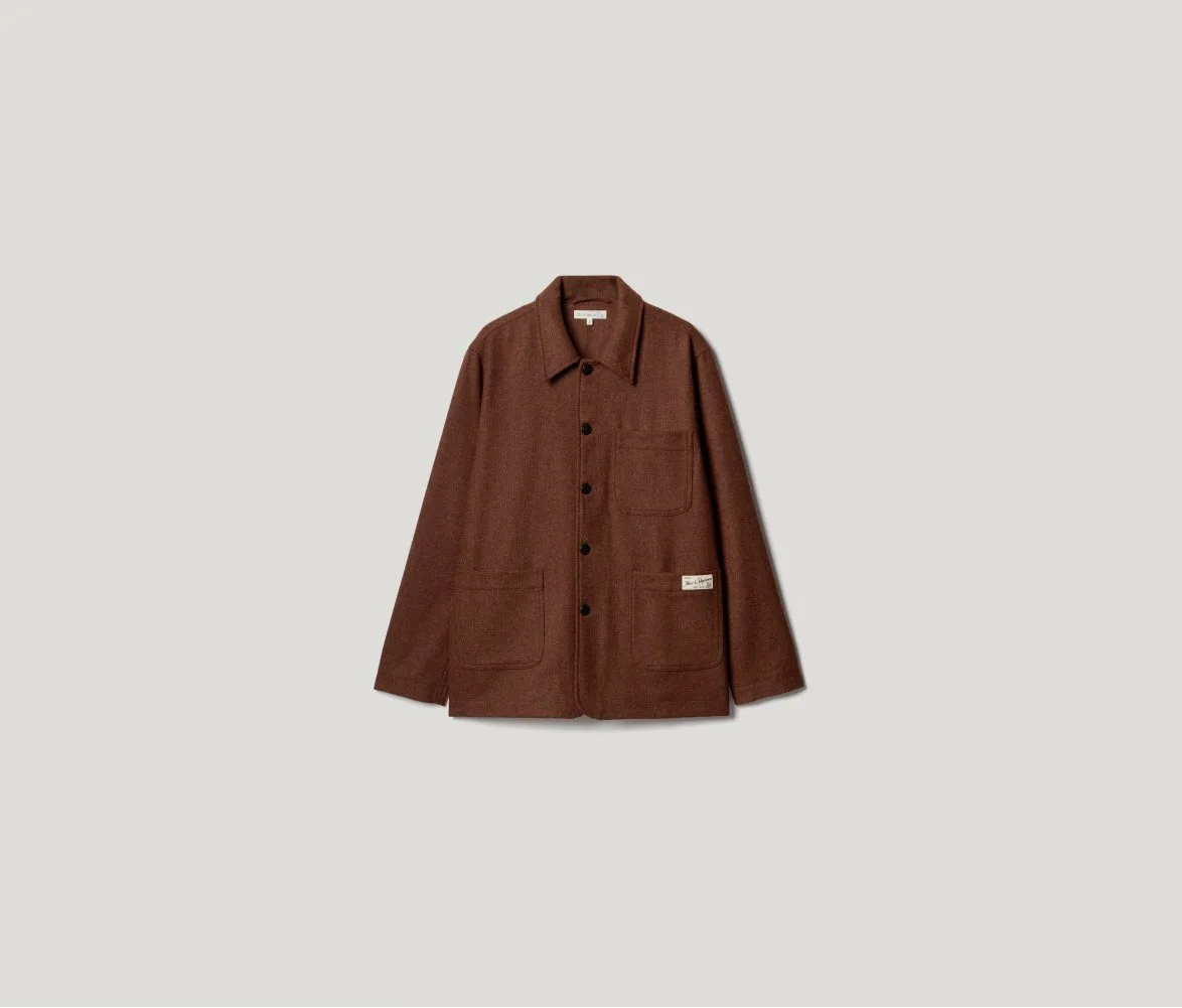 Cropped Worker's Wool Tweed Jacket in Teak
