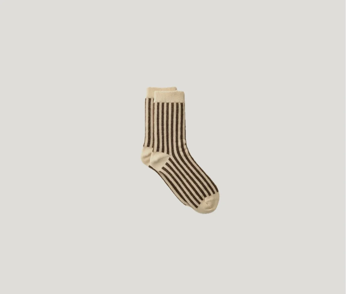 Organic Cotton Mohair Stripe Socks in Dark Brown