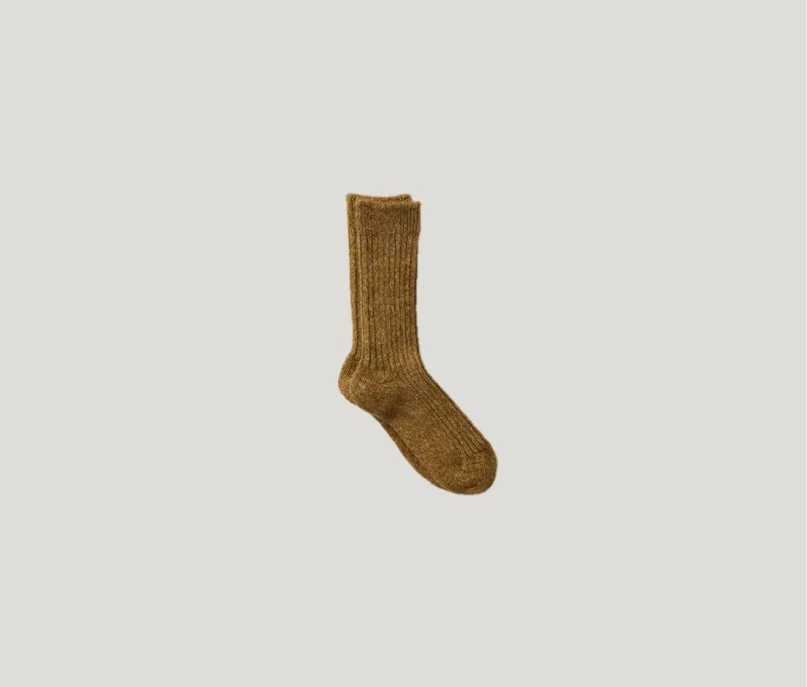 Alpaca Linen Ribbed Socks in Yellow/Brown