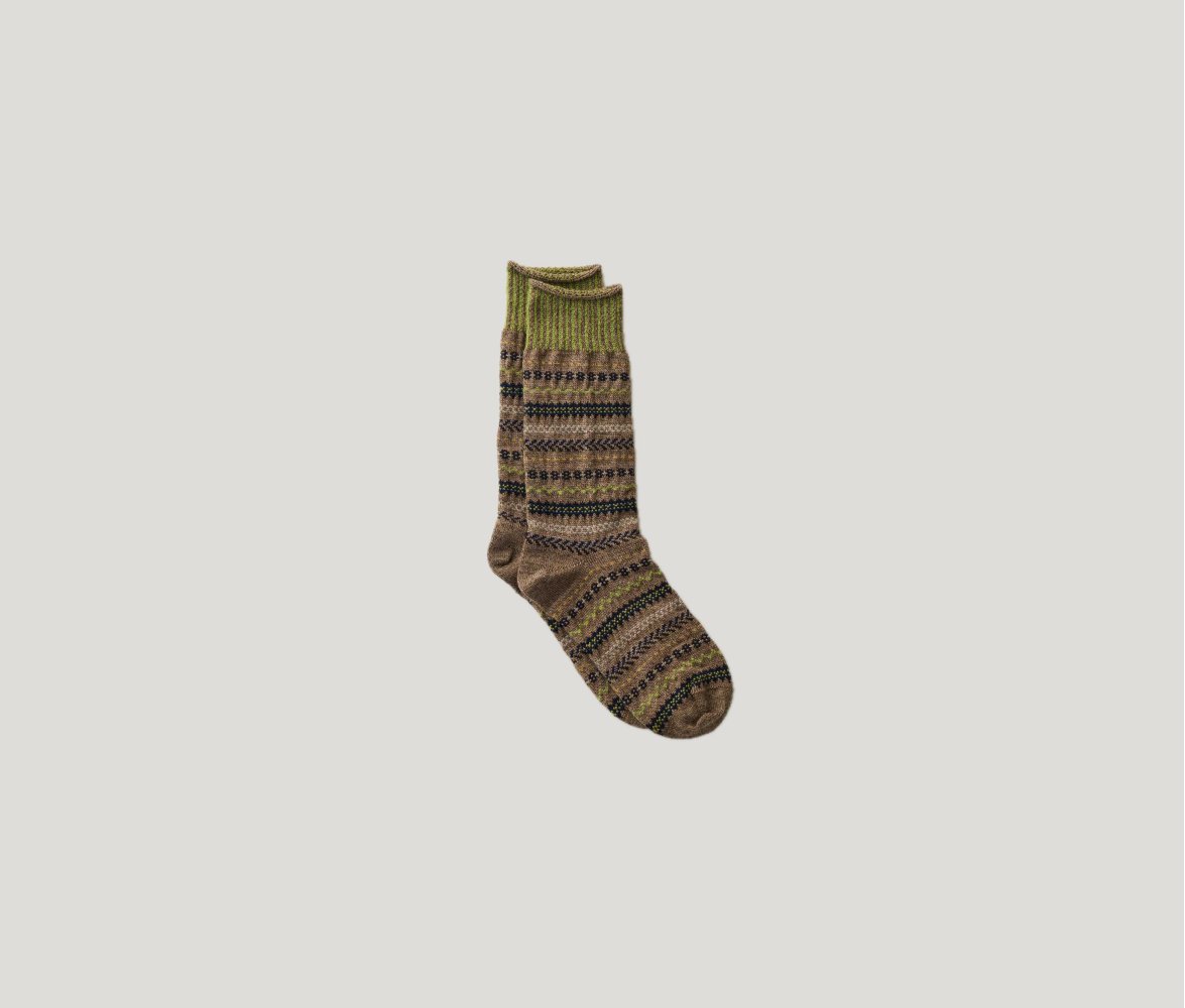Wool Fair Isle Socks in Brown