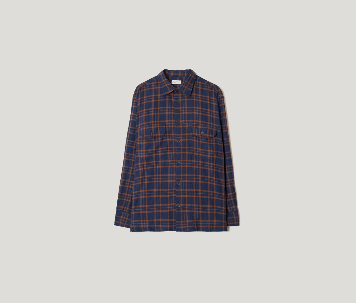 CPO Shirt in Young Check Navy/Brown