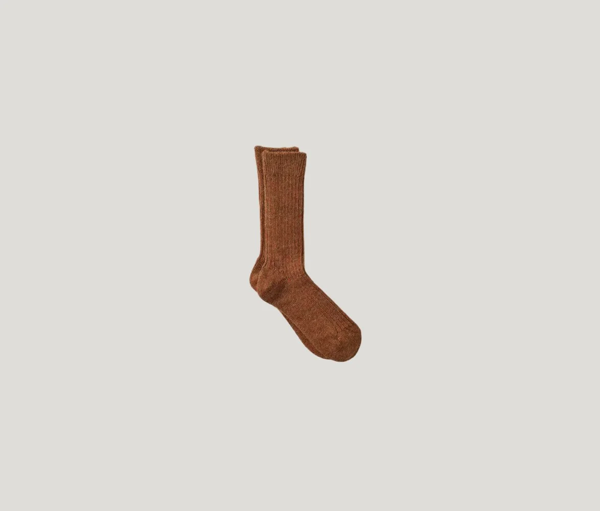 Alpaca Linen Ribbed Socks in Brick/Brown