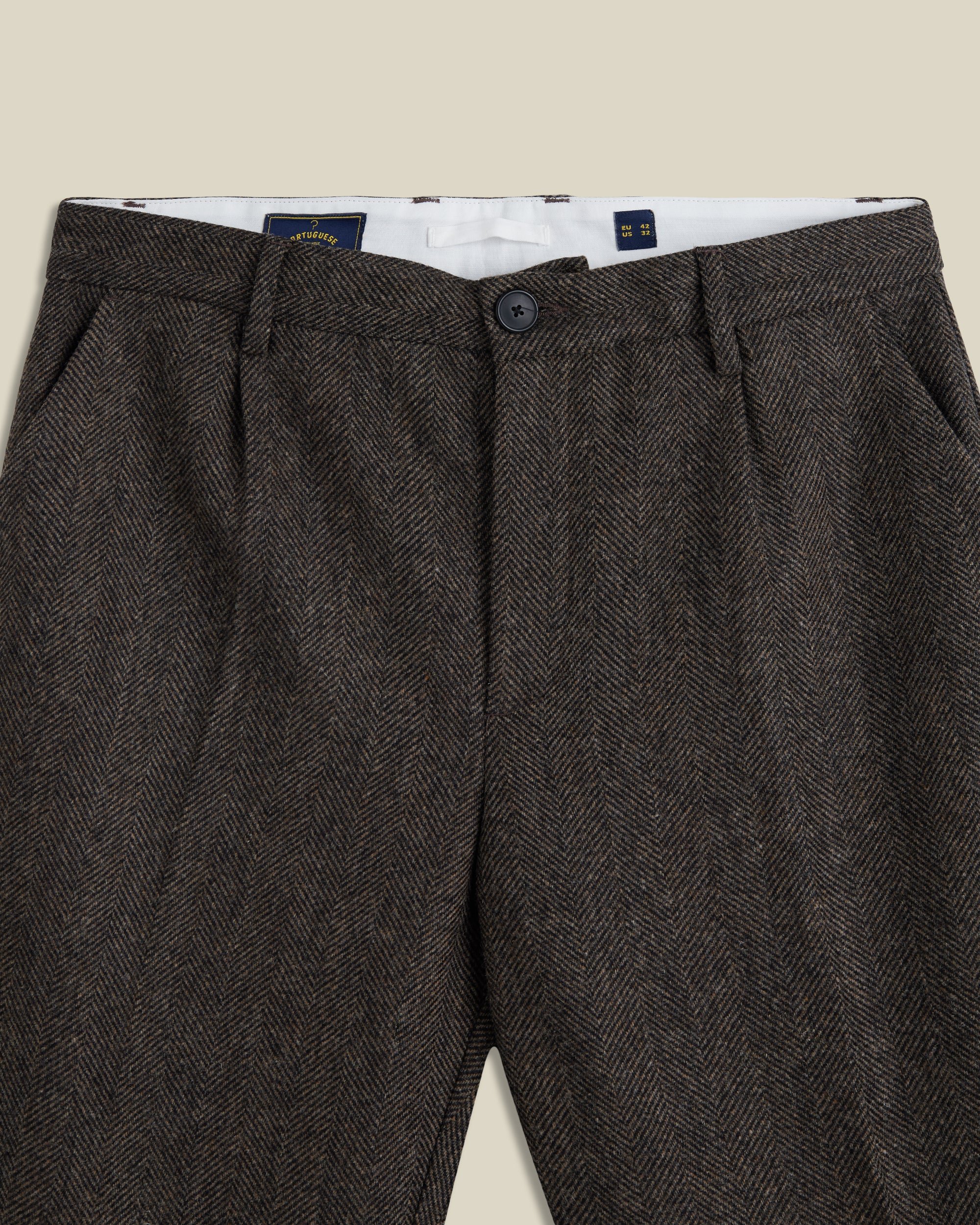 HERRINGBONE SINGLE PLEAT TROUSERS - BROWN 0002.jpg