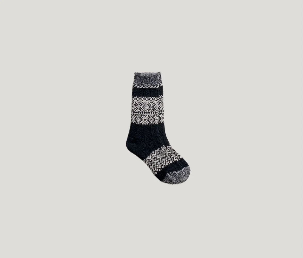 Wool Organic Cotton Snow Pattern Socks in Charcoal
