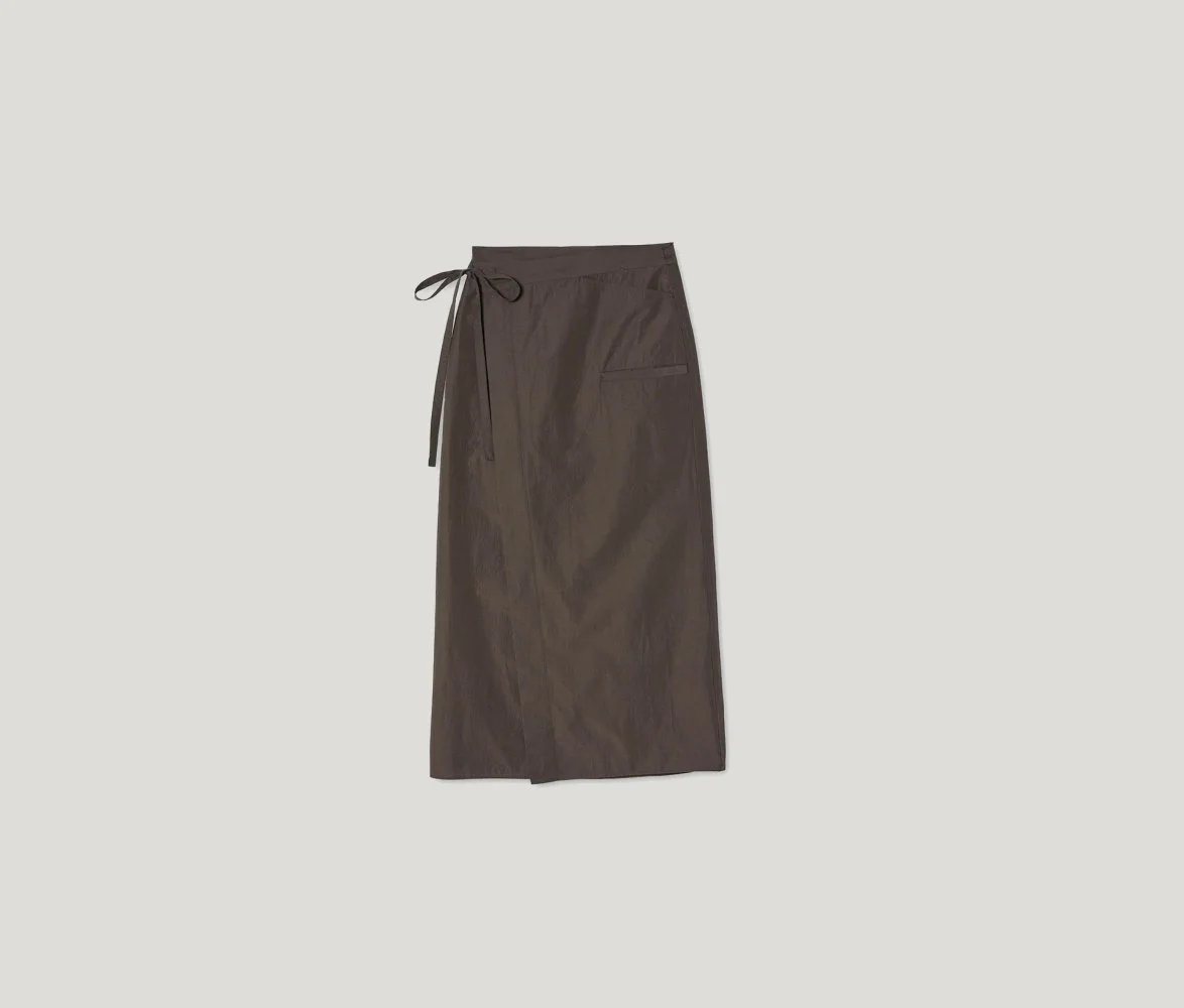 Wool Nylon Taffeta Skirt in Dark Brown