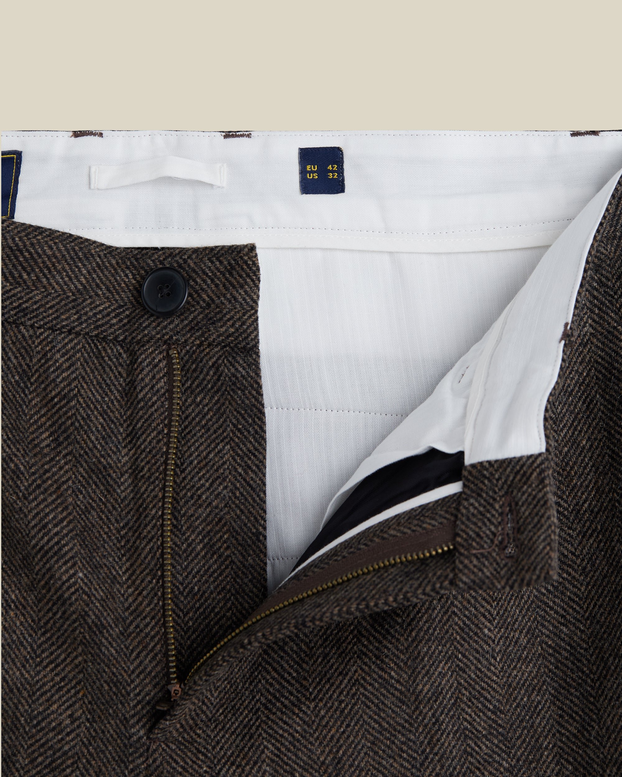HERRINGBONE SINGLE PLEAT TROUSERS - BROWN 0003.jpg