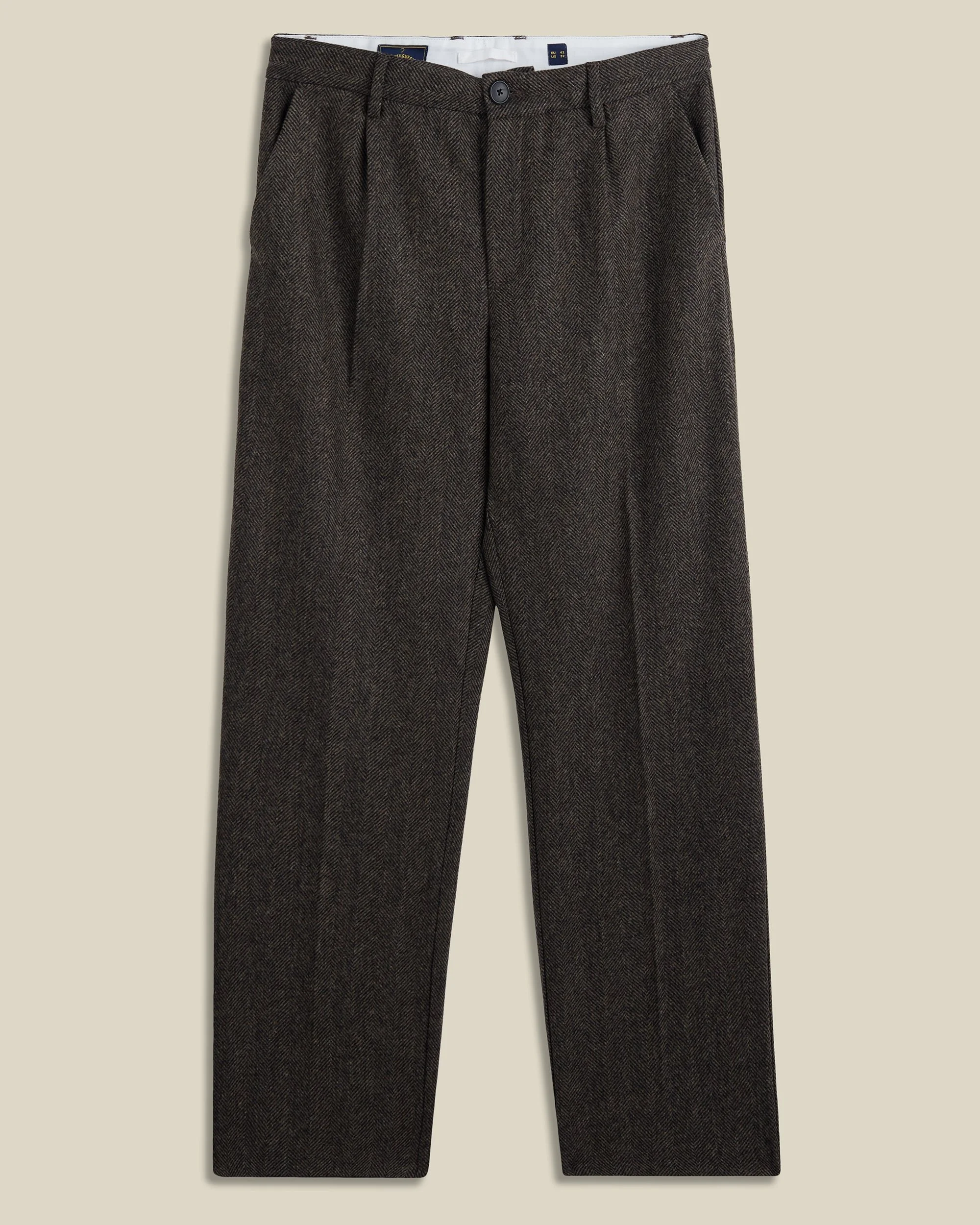 HERRINGBONE SINGLE PLEAT TROUSERS - BROWN 0001.jpg