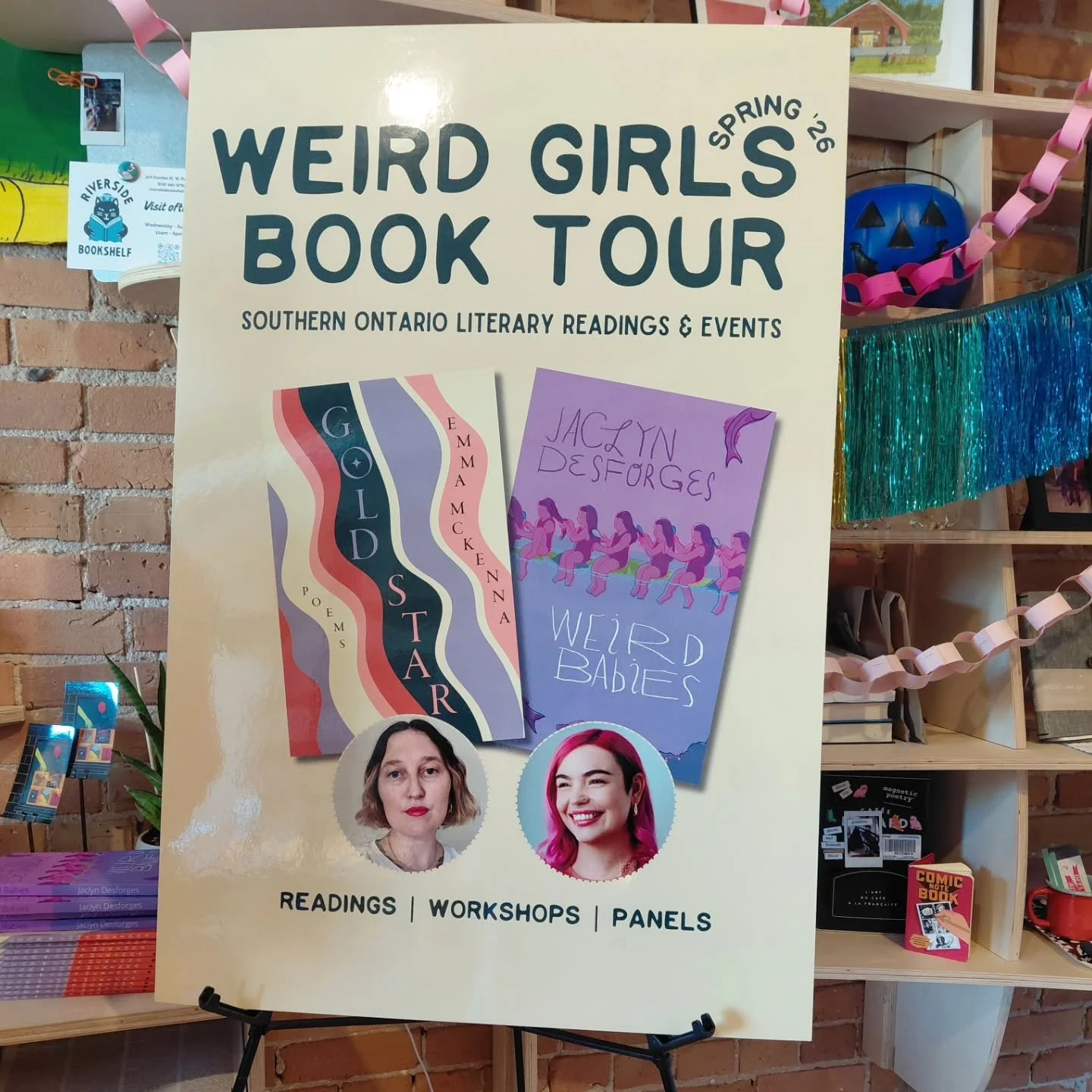 Attended a lovely book reading tonight at the masterfully curated @riverside_bookshelf 

The tallented @jaclyndesforges read a short story from her book Weird Babies and @emmamckennawrites read evocative poetry from her collection Gold Star.

They'll