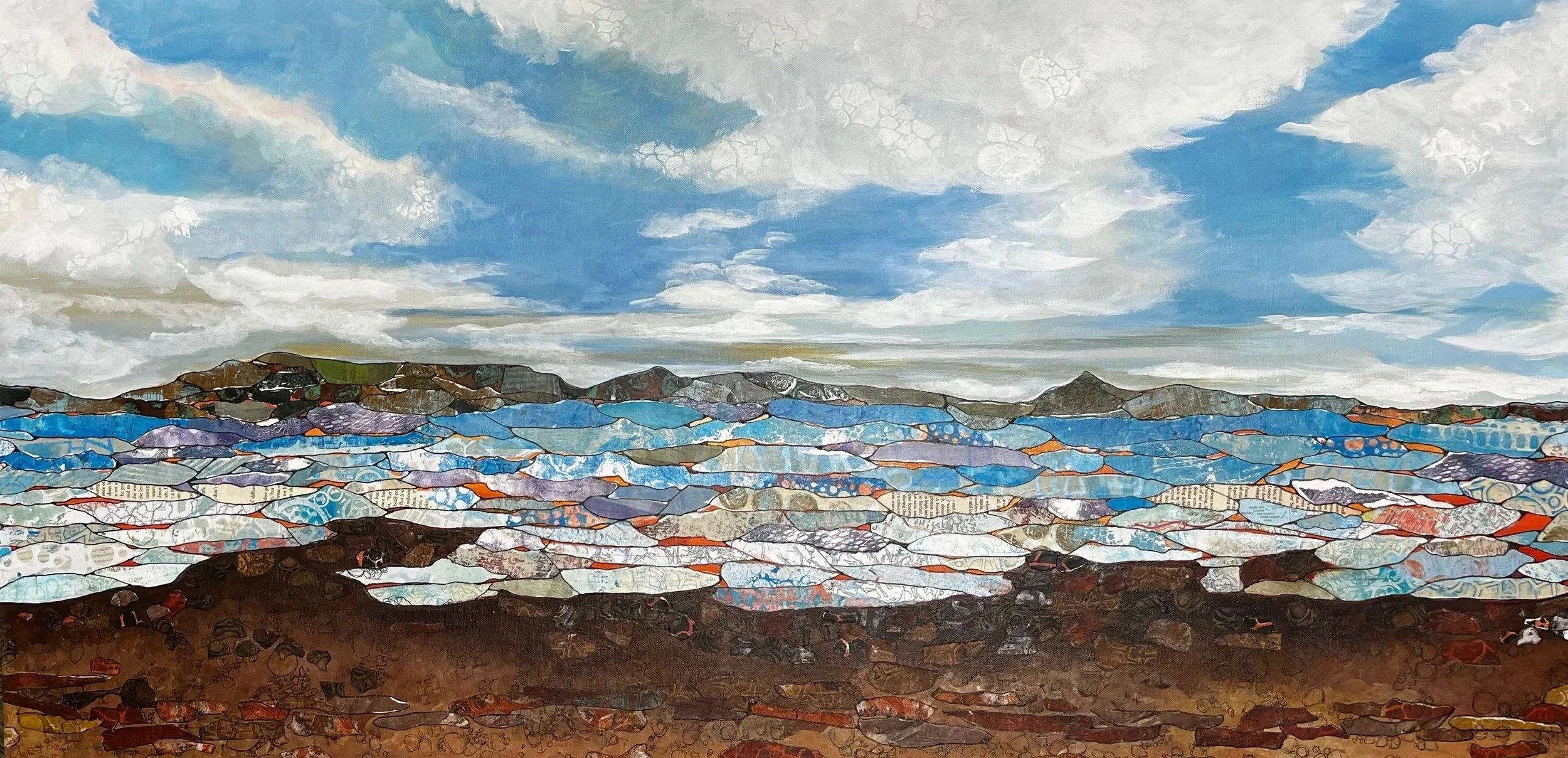 I'm Calling Your Name, 2026 . Mixed media collage on canvas . 24 x 48 in