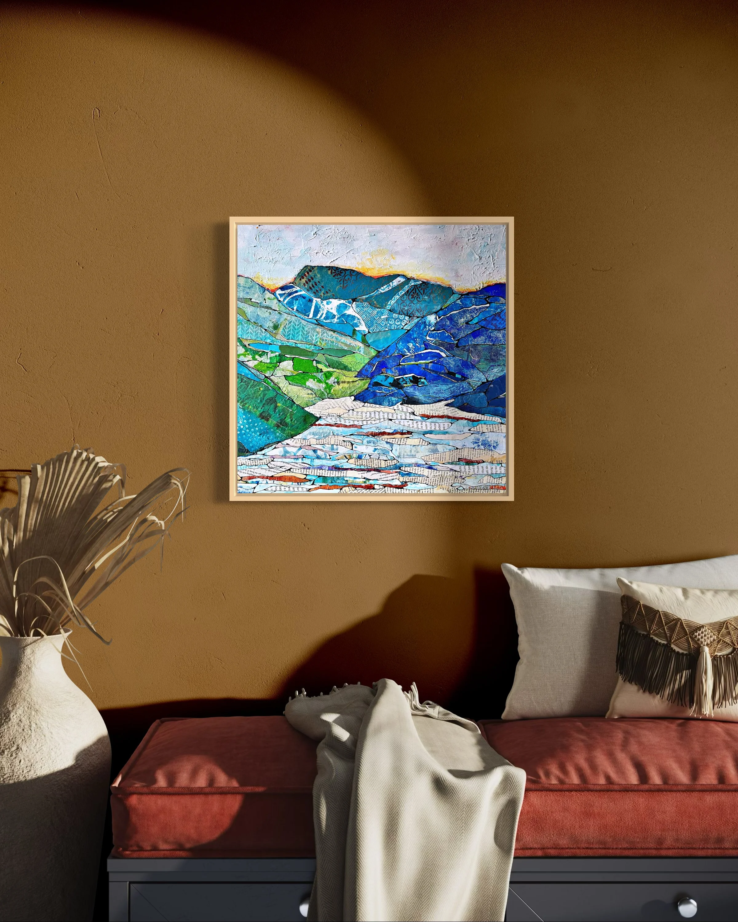 Mixed media collage artwork by Silvina Lanusse exploring memory, place, and emotional connection.