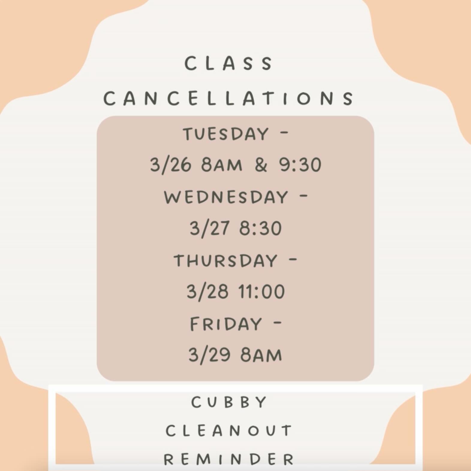 Happy Sunday Ethos family ♡ 

A few housekeeping items to be aware of this week, including class cancellations so please read through fully! 

🌀@nickivaughn is on spring break with her family this week. Full body fusion, cardio &amp; strength &amp; 