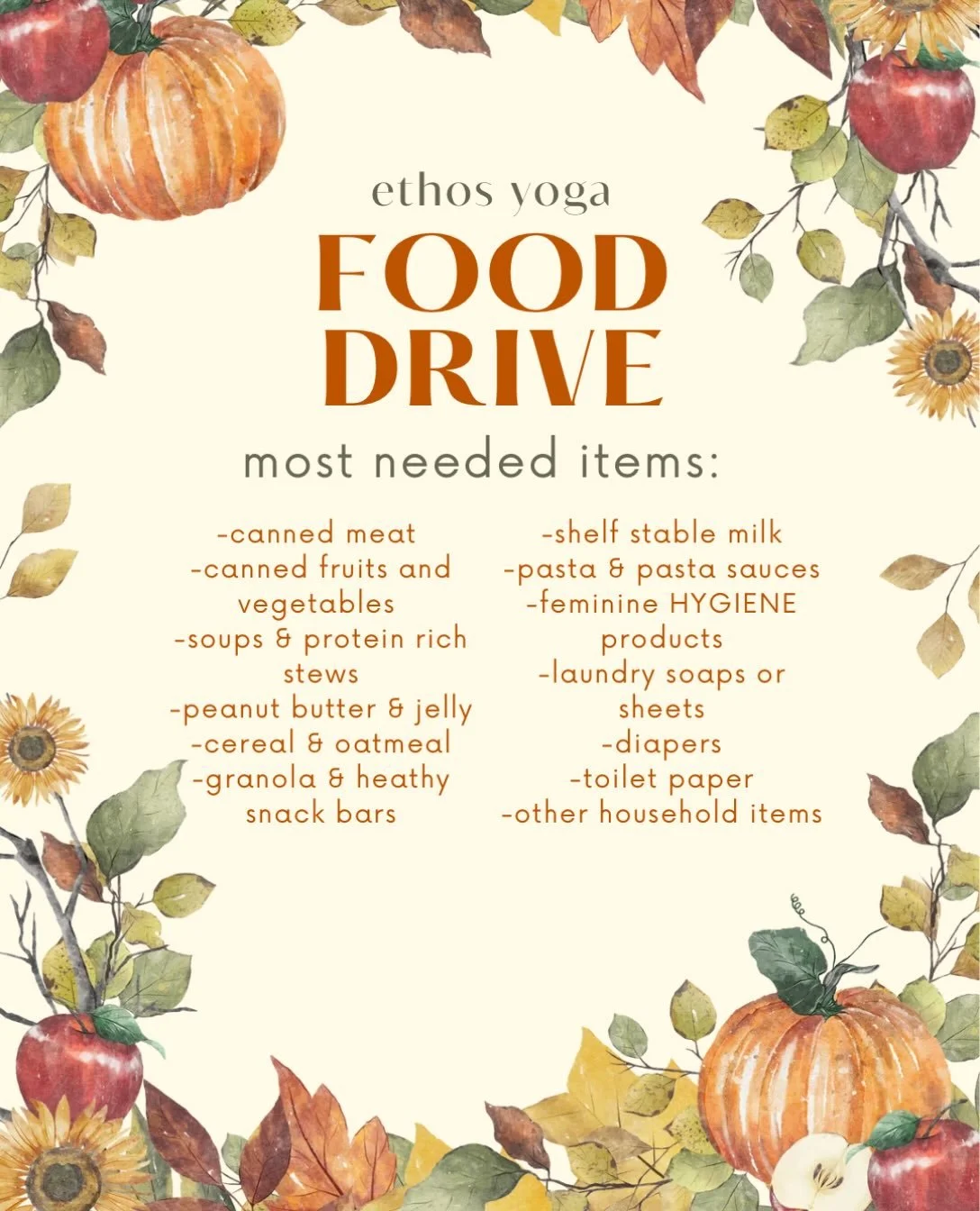 We are supporting local again this Thanksgiving. 
 The Holly Food Pantry needs our help! 

From now until the end of November we are accepting donations of food &amp; household items for our local food pantry to support local families during the holi
