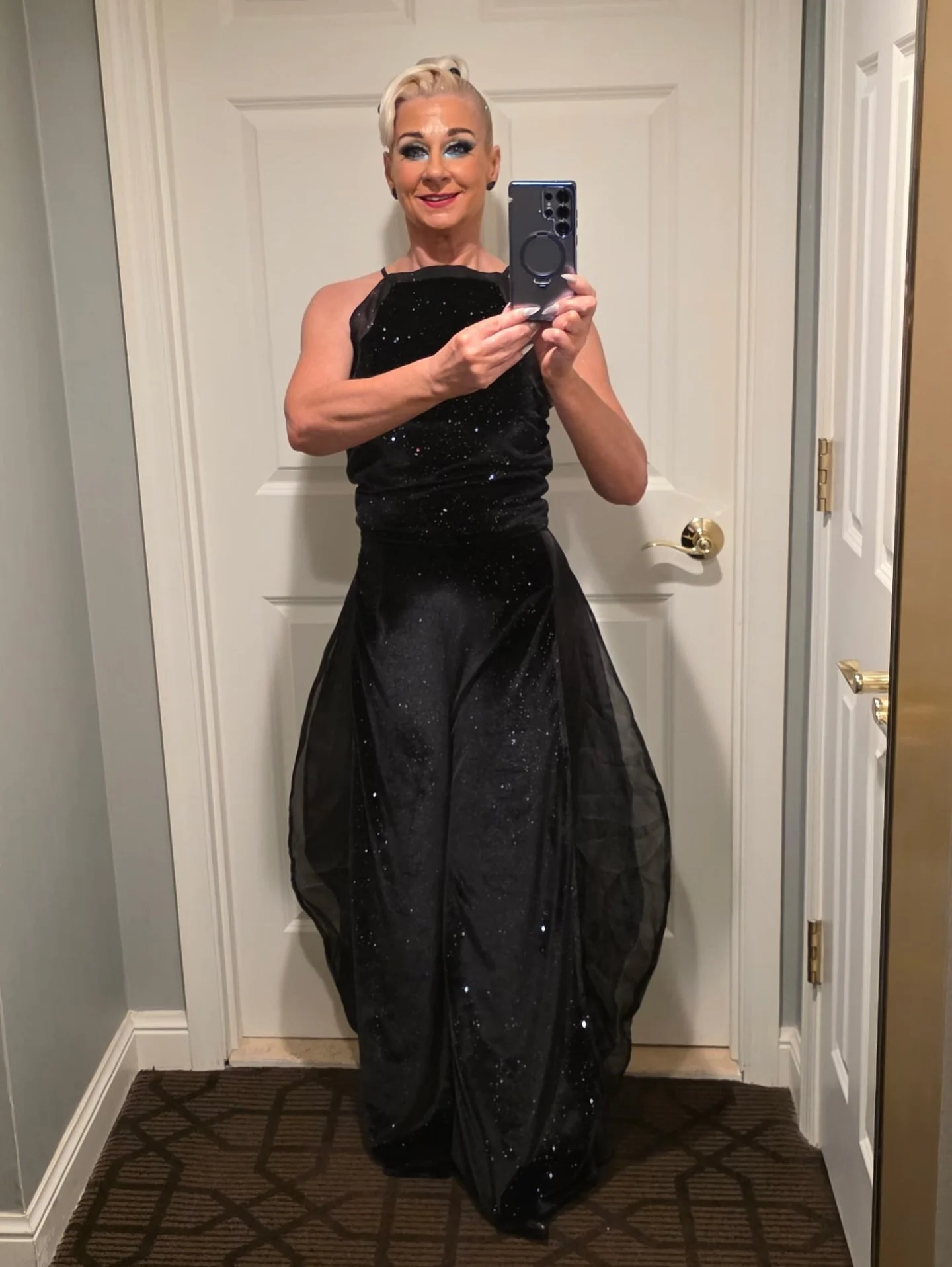The black sparkly jumpsuit that always makes me smile&mdash;on one of my gorgeous clients ✨!! Isn&rsquo;t she lovely 🎶!! Though life has been life-ing God is still good!! Everyday I get to design + make is such a beautiful gift!! #swimwithpoppies #b